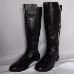 WEEBOO "Mercy-3" Black Knee High Faux Leather Boots